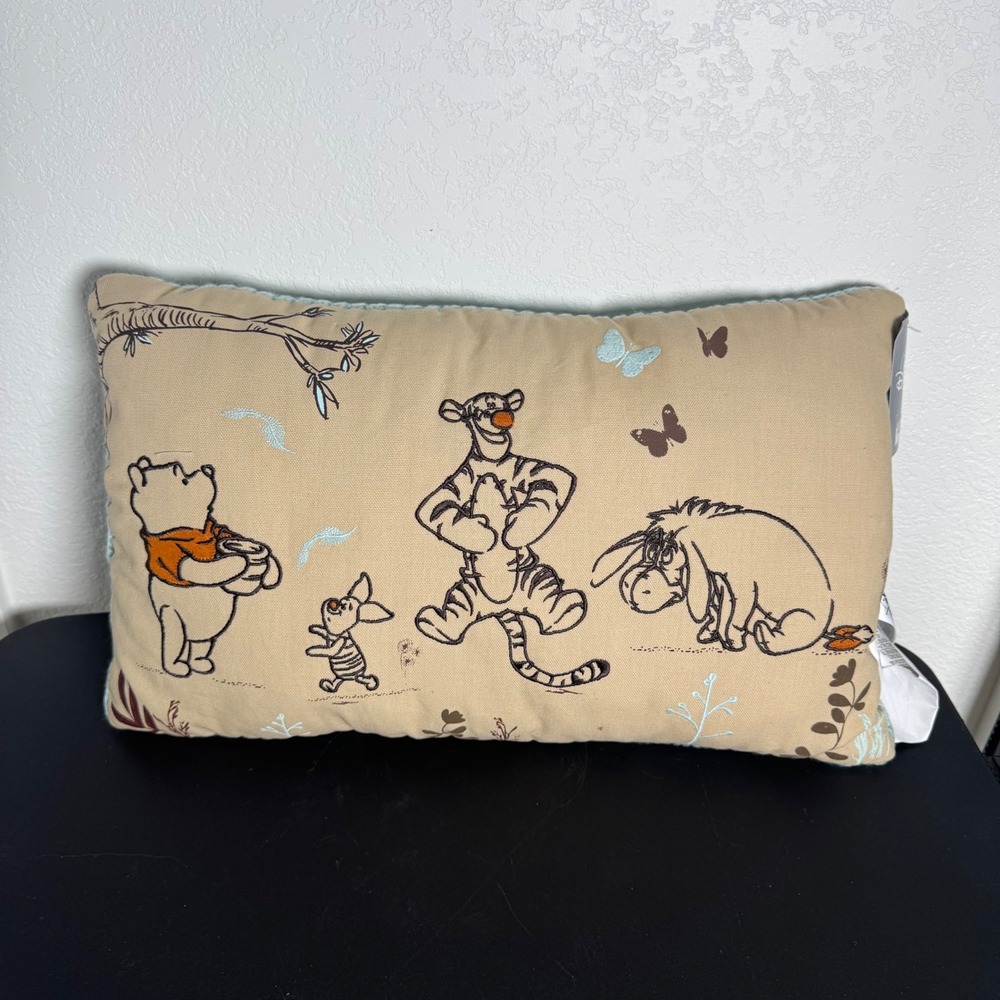 Disney Winnie the Pooh Pillow OS Tan Sage Green Embroidered Knit Back